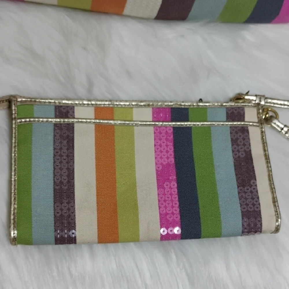 SALE! Coach Poppy Legacy Sequined Striped Shoulder Bag & Matching Wristlet - Picture 6 of 16